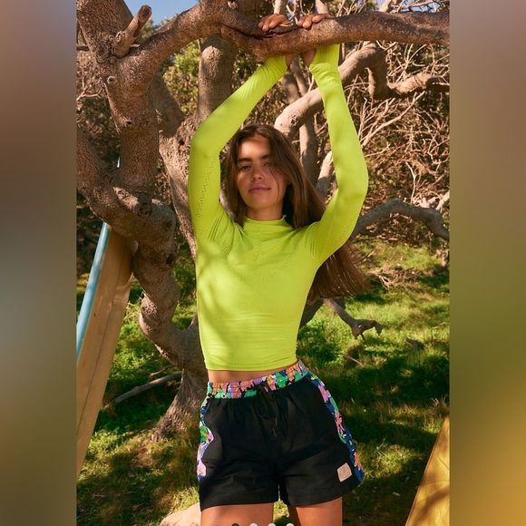 New! Free People Hi Neck Long Sleeve Layering Top Highlighter Yellow - Picture 1 of 5